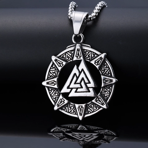Collana Con Ciondolo Valknut Runa Vichinga Norrena Acciaio Inossidabile Nodo Di Odino Mitologia Vintage Punk Gothic Gioielli Per Uomo