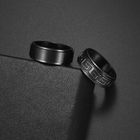 Drehbarer Edelstahl Spinner Ring Matte Frostierte Oberfläche Griechischer Mäander Muster Stressabbau Herren Damen Mode Schmuck Ring