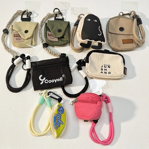 Mini Nylon Leinwand Münzbörse Handy Lanyard Kurz Geflochten Anti-Verlust Gurt Kopfhörer Tasche Schlüsselbund Für Reise Täglich Dekoration