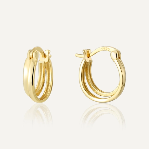 Minimalistische 925 Sterlingsilber Doppelschicht Hoop Ohrringe 14K Vergoldete Geometrische Geometrische Ohrringe Für Damen Schmuck