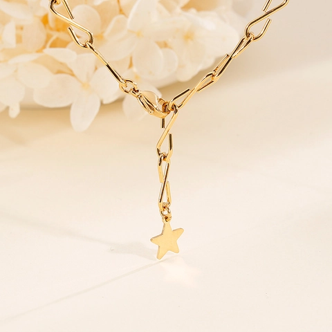 Collana In Acciaio Inossidabile Con Perla Artificial Sintetica E Ciondolo A Stella Catena A Maglie Geometriche Per Donne Gioielli Minimalisti
