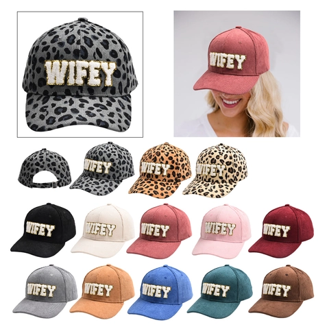 WIFEY Letter Patch Κοτλέ Καπέλο Μπέιζμπολ Για Γυναίκες Λεοπάρ Σχέδιο Σενίλ Κέντημα Πούλιες Ρυθμιζόμενο Vintage Καπέλο