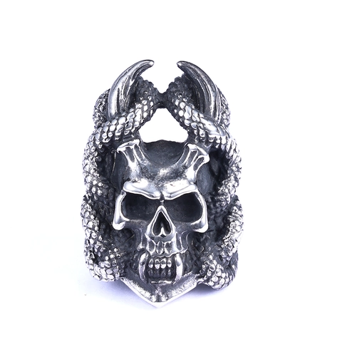 Gothic Punk Totenkopf Schlange Ring Herren 316L Edelstahl Retro Hip Hop Poliert Biker Schmuck