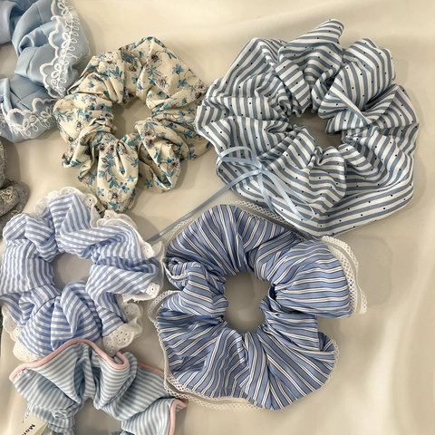 Large Scrunchies Hair Ties Fabric Lace Organza Velvet Floral Plaid Ruffled Elastic Elegant Korean Style Women Hair Accessories