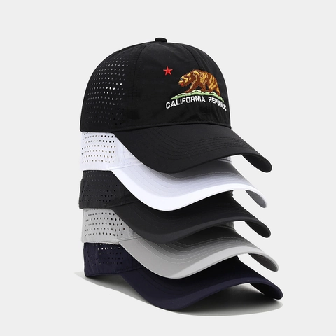 California Republic Embroidered Baseball Cap Quick Dry Breathable Laser Cut Holes Sun Hat Outdoor Adjustable Unisex