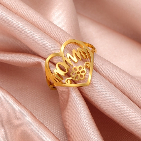 Hohlherz Ring Edelstahl Verstellbar Offen Muttertag Schmuck Mama Mommy Blume Geschenk Damen