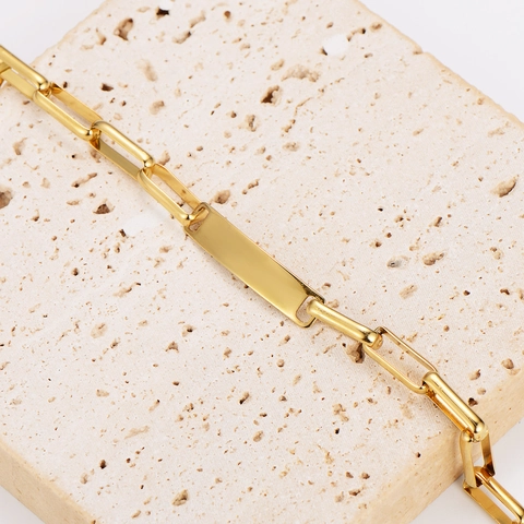 Bracciale A Catena Graffetta In Acciaio Inossidabile Con Piastra ID Rettangolare Placcato Oro Gioielli Minimalisti Donna
