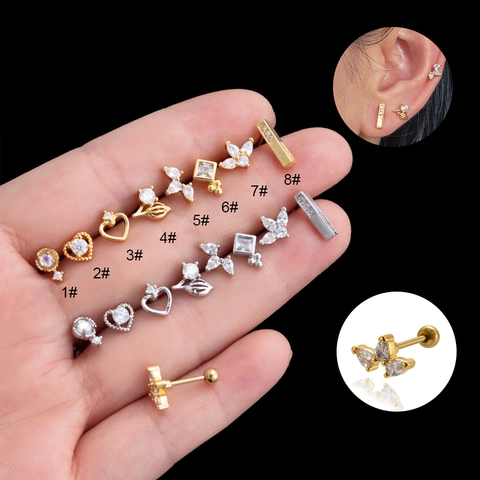 Zircon Stud Earrings With Stainless Steel Post Copper Heart Butterfly Geometric Shapes Chic Trendy Jewelry For Women