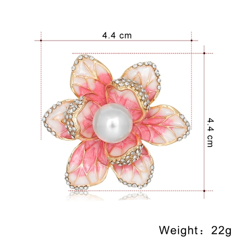 Elegante Emaille Begonienblüte Brosche Für Damen Vergoldete Legierung Künstliche Perle Strass Blumen Pin Mode Schmuck Geschenk