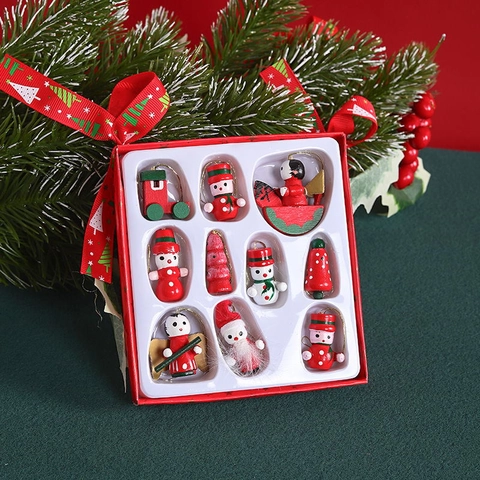 Christmas Tree Hanging Ornaments Hand Painted Wood Santa Snowman Angel Assorted Shapes Holiday Home Desktop Decorative
