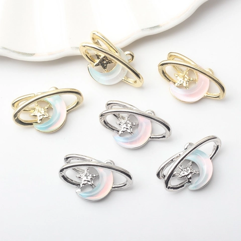 Breloques Planète Lune Étoile Alliage Zinc Résine Irisée Forme Saturne Pendants Pour DIY Bracelet Collier Bijoux