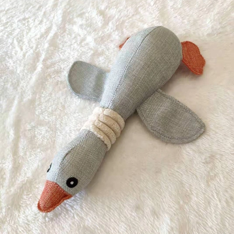 Pet Dog Toy Plush Goose Squeaky Chewing Toy Interactive Durable Linen Pet Toy