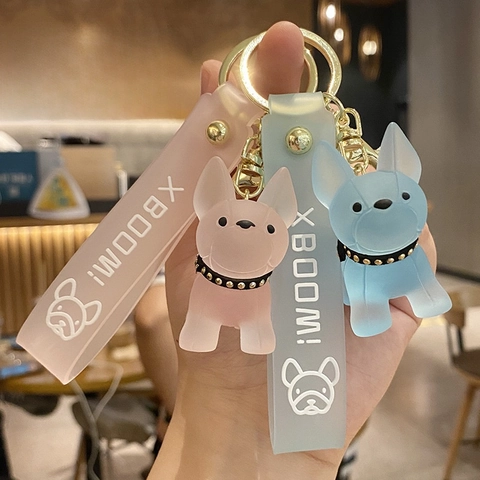 Portachiavi Bulldog Francese Carino Resina Traslucida Cane Cartone Animato Ciondolo Per Borsa Chiavi Auto Zaino Regalo