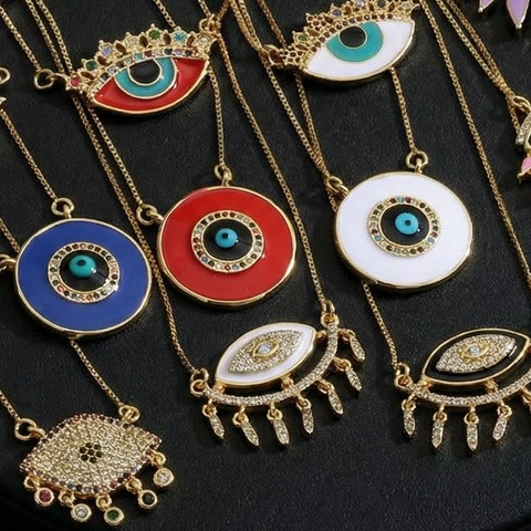 Copper Evil Eye Pendant Necklace Gold Plated Enamel Zirconia Inlaid Box Chain Clavicle Necklace For Women Fashion Jewelry