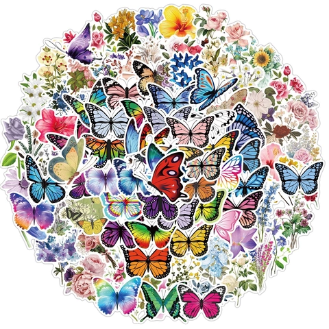 Schmetterling Blumen Wasserdichte Aufkleber PVC Decals Für Laptop Gepäck Gitarre Skateboard Bunte Dekorative Ästhetik