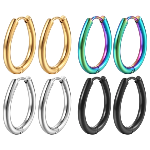 Pendientes De Aro Elípticos De Acero Inoxidable Minimalista Geométrico Ovalado Joyería Unisex Estilo Punk