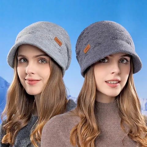 Dames Winter Visor Beanie Muts Fleece Gevoerd Warm Gebreide Pet Met Korte Rand Winddicht Slouchy Acryl Polyester