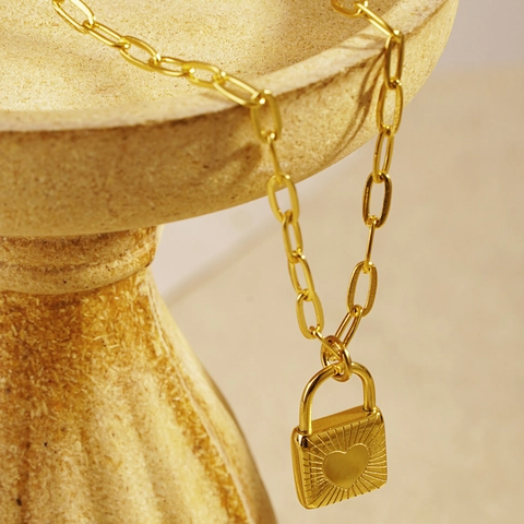 Herz Vorhängeschloss Anhänger Halskette Edelstahl Büroklammer Kette Chic Minimalistischer Schmuck Für Damen