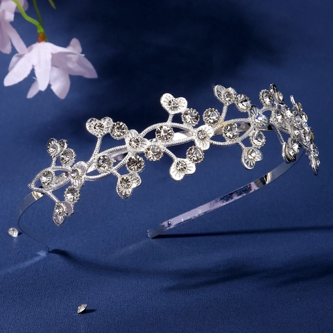 Elegante Strass Tiara Kroon Legering Bloem Blad Hoofdband Voor Bruiloft Feest Podiumoptreden Vrouwen Meisjes