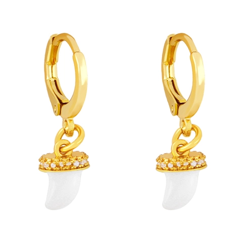 Italian Horn Pendant Huggie Hoop Earrings Women Boho Chic Colorful Enamel Cubic Zirconia Brass 18K Gold Plated