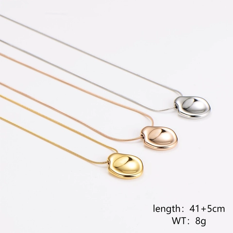 Minimalist 304 Stainless Steel Snake Chain Necklace Irregular Round Organic Bean Pendant Mirror Polished Metal Jewelry For Women Men