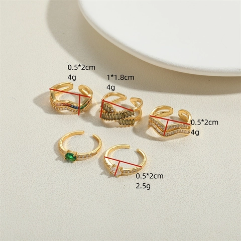 Verstelbare Ringen Koper Met Gekleurde Zirkonia Open Golvend Geometrisch Ontwerp Voor Dames Elegante Sieraden