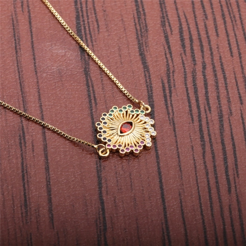 Evil Eye Pendant Necklace Copper Multi Color Zircon Rhinestone Jewelry Adjustable Box Chain For Women Gift