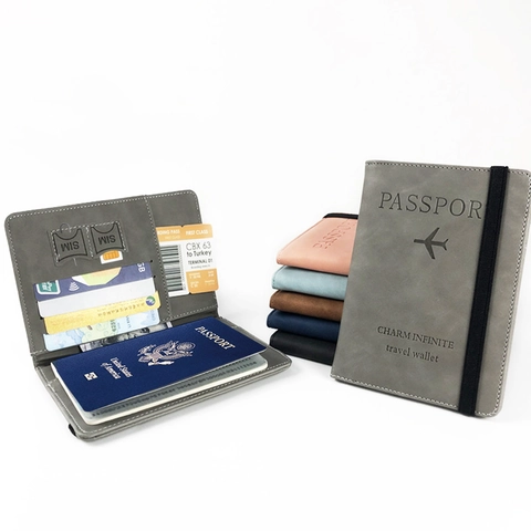 Passport Holder And Luggage Tag PU Leather RFID Blocking Travel Wallet Multi-functional Card Case Organizer Business Minimalist