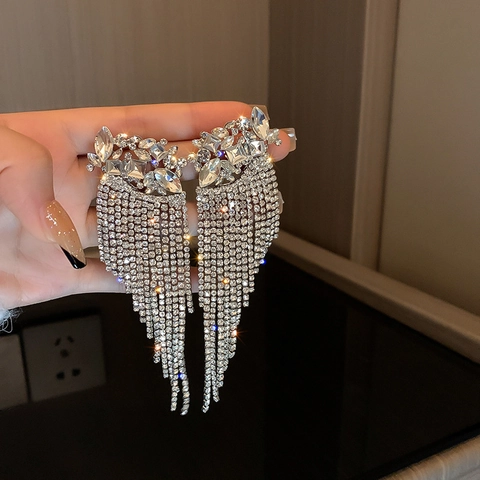 Strass Quasten Ohrhänger Mit Ohrstecker Aus 925 Sterlingsilber Lange Geometrische Luxus Party Schmuck Für Damen