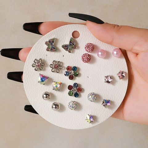 Pendientes De Botón Aleación Imitación Perla Artificial Cristales Geométrico Mariposa Flor Corazón Joyas Con Poste Mujeres