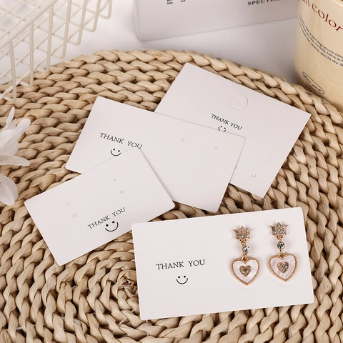 Jewelry Display Cards Paper Earring Stud Packaging Cardboard With Punched Holes Thank You Smiley Face Pattern