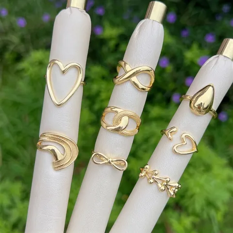 Minimalistische 18K Vergoldete Kupfer Verstellbare Ringe Für Frauen CZ Herz Unendlichkeit Bogen Hohl Wassertropfen