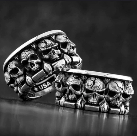Retro Skull Ring Vintage Gothic Punk Alloy Multiple Skulls Open Adjustable Band Men Jewelry