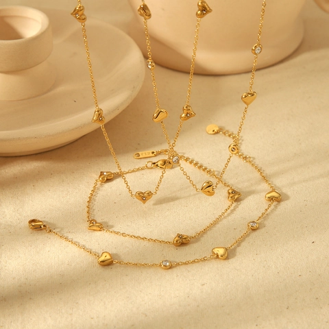 Collana Con Ciondolo A Cuore Per Donna Placcata Oro 18K Acciaio Inossidabile Con Zirconi Minimalista Elegante Dolce