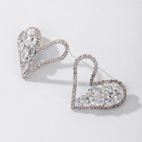 Heart Stud Earrings With Zircon Rhinestone And 925 Sterling Silver Earring Post Sparkling Marquise Cut Jewelry For Women