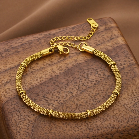 Minimalist Mesh Chain Bracelet Stainless Steel Bamboo Section Cylindrical Rings Adjustable Jewelry For Women
