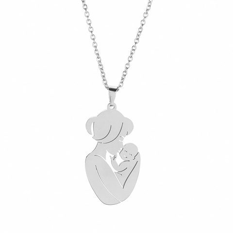Collana Famiglia Acciaio Inossidabile Ciondolo Silhouette Madre Figlio Padre Gioielli Minimalisti Regalo Genitori