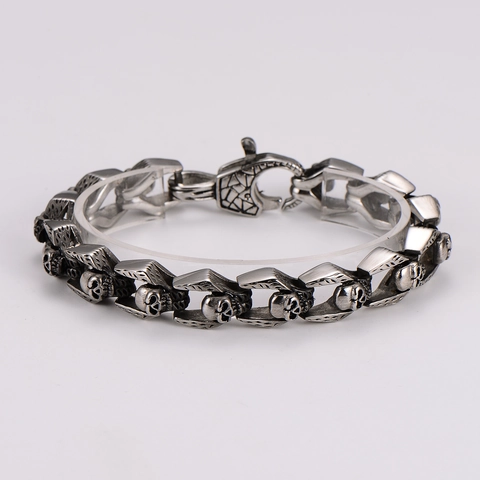 Pulsera De Cadena De Eslabones Con Cabeza De Calavera Punk Vintage Gótico Acero Inoxidable 304 Para Hombres