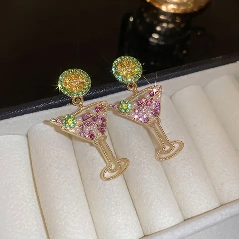 Orecchini A Pendente Cocktail E Limone Lega Strass Perla Artificial Con Perno In Argento Stile Estivo Creativo Da Donna
