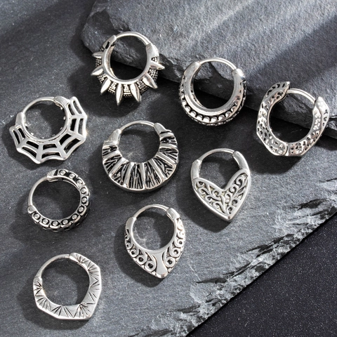 Pendientes De Aro De Acero Inoxidable Retro Punk Geometrico Tallado Herradura Hebillas De Oreja Joyeria Gotica Para Hombres Mujeres