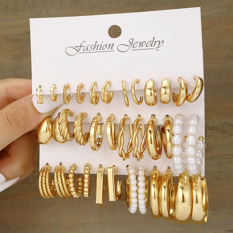 Goldene Geometrische Creolen Mit Kunstperlen Legierung Schmuck Für Damen Edelstahl Ohrstecker