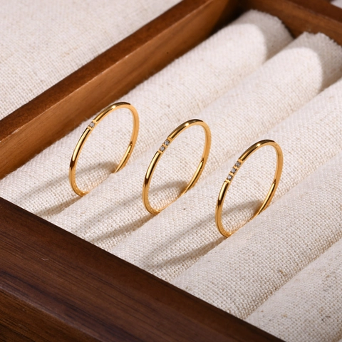 Gold Plated Stainless Steel Rhinestone Stackable Finger Rings For Women Geometric Minimalist Fashion Jewelry Gift