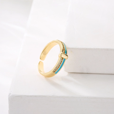 Minimalist Copper Gold Plated Enamel Zircon Open Ring Adjustable Fashion Finger Jewelry For Women Niche Style Accessory