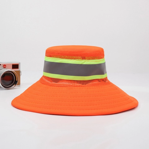 High Visibility Reflective Sun Hat Large Brim Mesh Breathable Safety Work Hat For Sanitation Property Maintenance Outdoor Workers