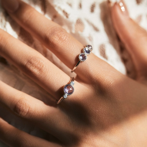 925 Sterling Silber Ring Lila Runder Zirkon Französisch Retro Luxus Schmuck Für Damen
