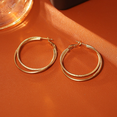 Double Layer Hoop Earrings Chic Geometric Large Copper Jewelry Fashion With 925 Sterling Silver Earring Post For Women