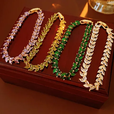 Wheat Ear Leaf Bracelet Copper Inlaid With Zircon And Resin Elegant Fashion Jewelry For Women