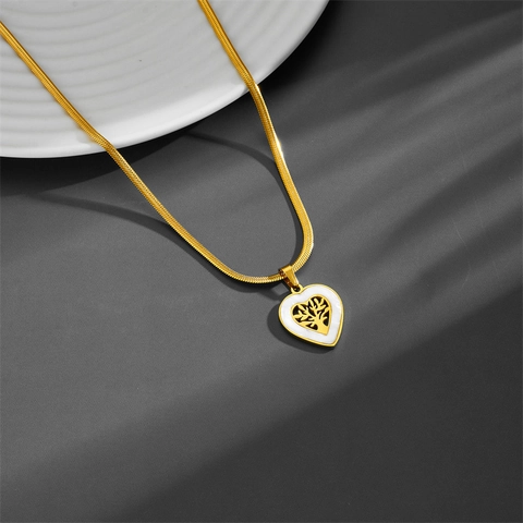 Collana Con Pendente A Cuore Albero Della Vita Acciaio Inossidabile Madreperla Placcato Oro Catena A Serpente Gioielli Dolce