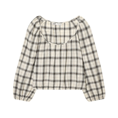 Top A Maniche Lunghe Elasticizzato A Quadri Da Donna E Gonna Con Orlo A Volant Asimmetrico Seersucker Poliestere Casual