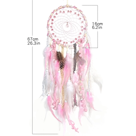 Acchiappasogni Fatto A Mano Rosa Bianco Piuma Pizzo Perlina Decorazione Da Parete Regalo Stile Boho